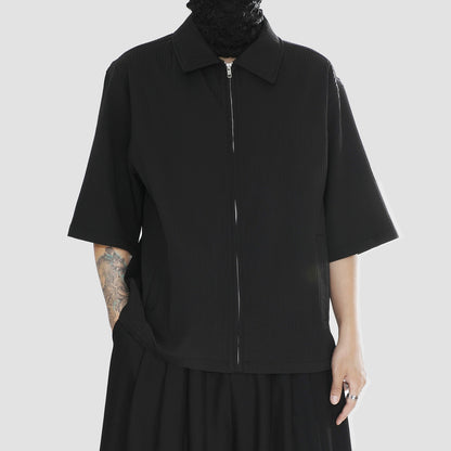 Textured Raised-Collar Short Sleeve Shirt WN20172