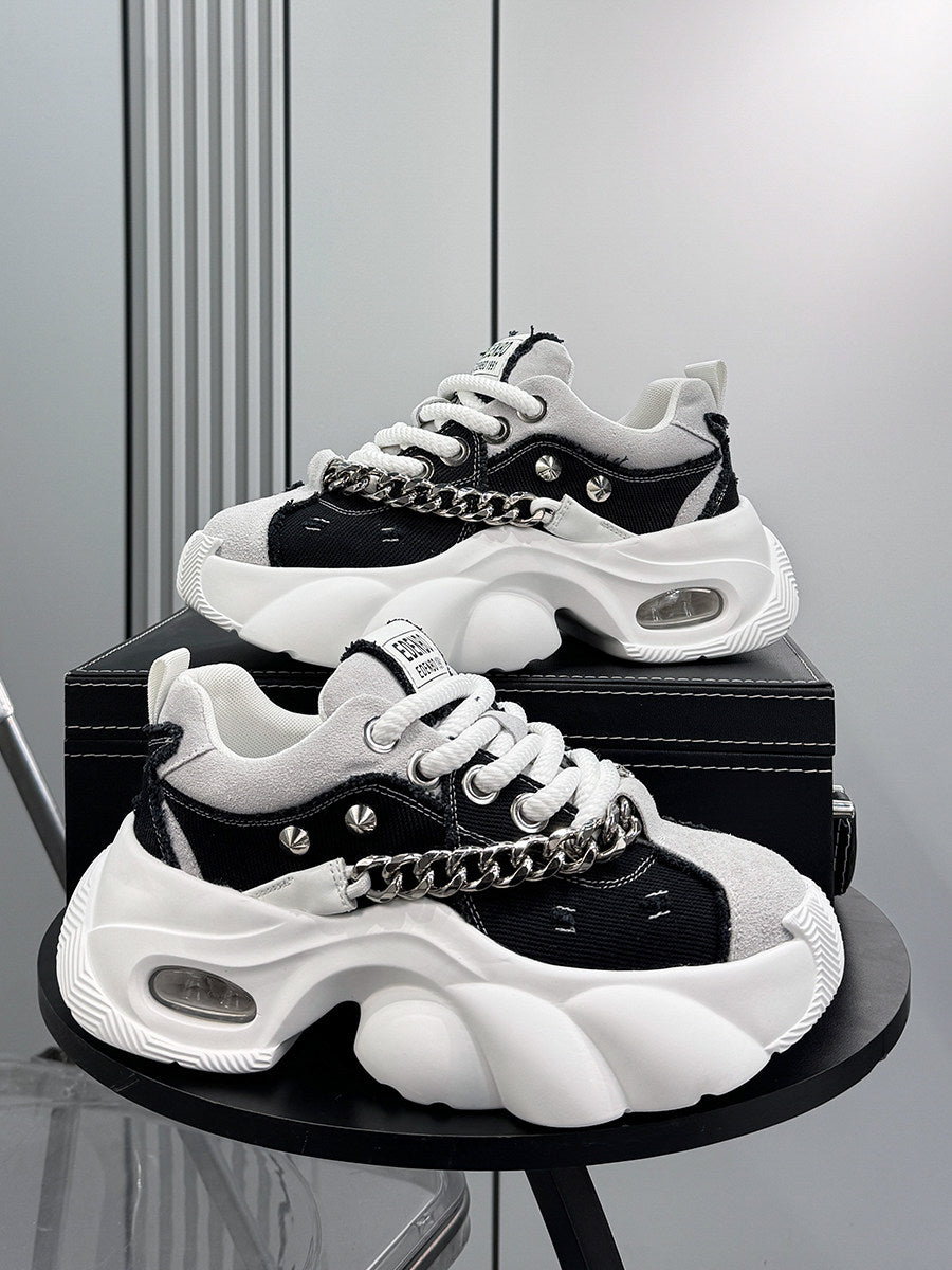 Denim Chain Studs Chunky Sole Sneakers WN24582