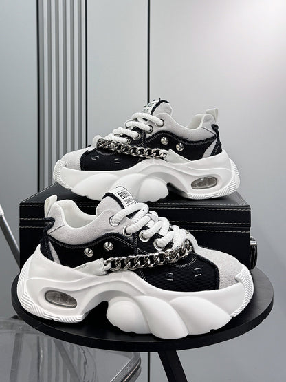 Denim Chain Studs Chunky Sole Sneakers WN24582