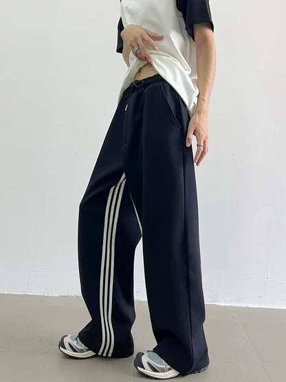 Drawstring Inner Stripes Wide-Leg Sweatpants WN7416