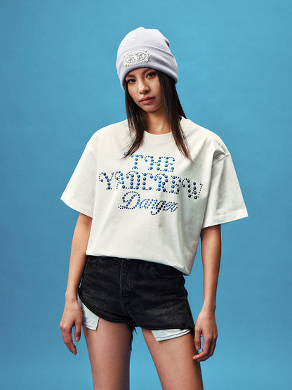 Rhinestone Letter Print Short Sleeve T-Shirt WN23245