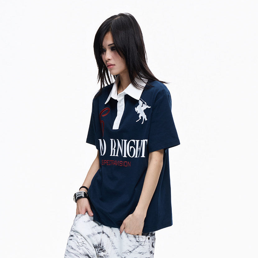 Cotton Embroidery Contrast Panel Polo Short Sleeve T-Shirt WN27327
