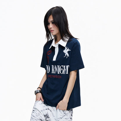 Cotton Embroidery Contrast Panel Polo Short Sleeve T-Shirt WN27327