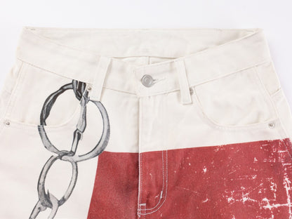 3D Chain Print Curved Wide Leg Denim Jeans WN27846