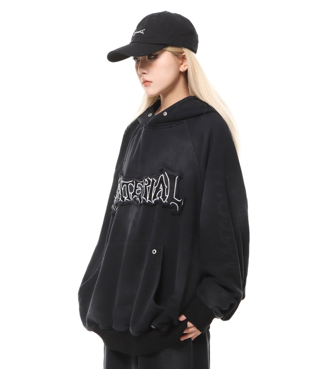 Heavyweight Washed Patch Embroidery Pullover Hoodie WN25660