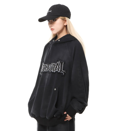 Heavyweight Washed Patch Embroidery Pullover Hoodie WN25660