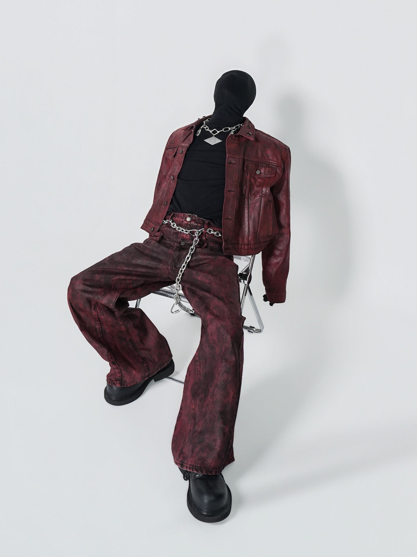Wax Coated Short Denim Jacket & Wax Coated Wide Leg Denim Jeans Setup WN24305