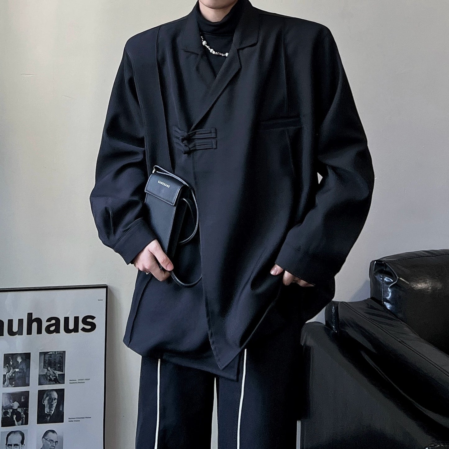 Chinese Style Asymmetrical Slant Opening Long Sleeve Shirt WN19333