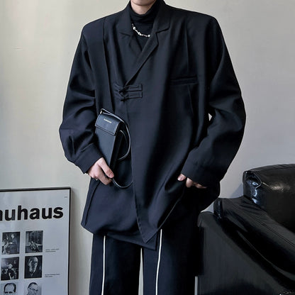 Chinese Style Asymmetrical Slant Opening Long Sleeve Shirt WN19333