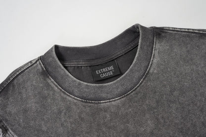 Acid Washed Raw-Edge Splice Short Sleeve T-Shirt WN25726