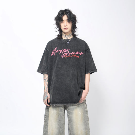 Washed Horse Graphic Print Oversize Short Sleeve T-Shirt WN24491