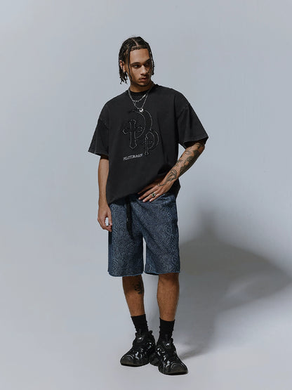 Snake Scale Pattern Wide Leg Half Pants WN17505