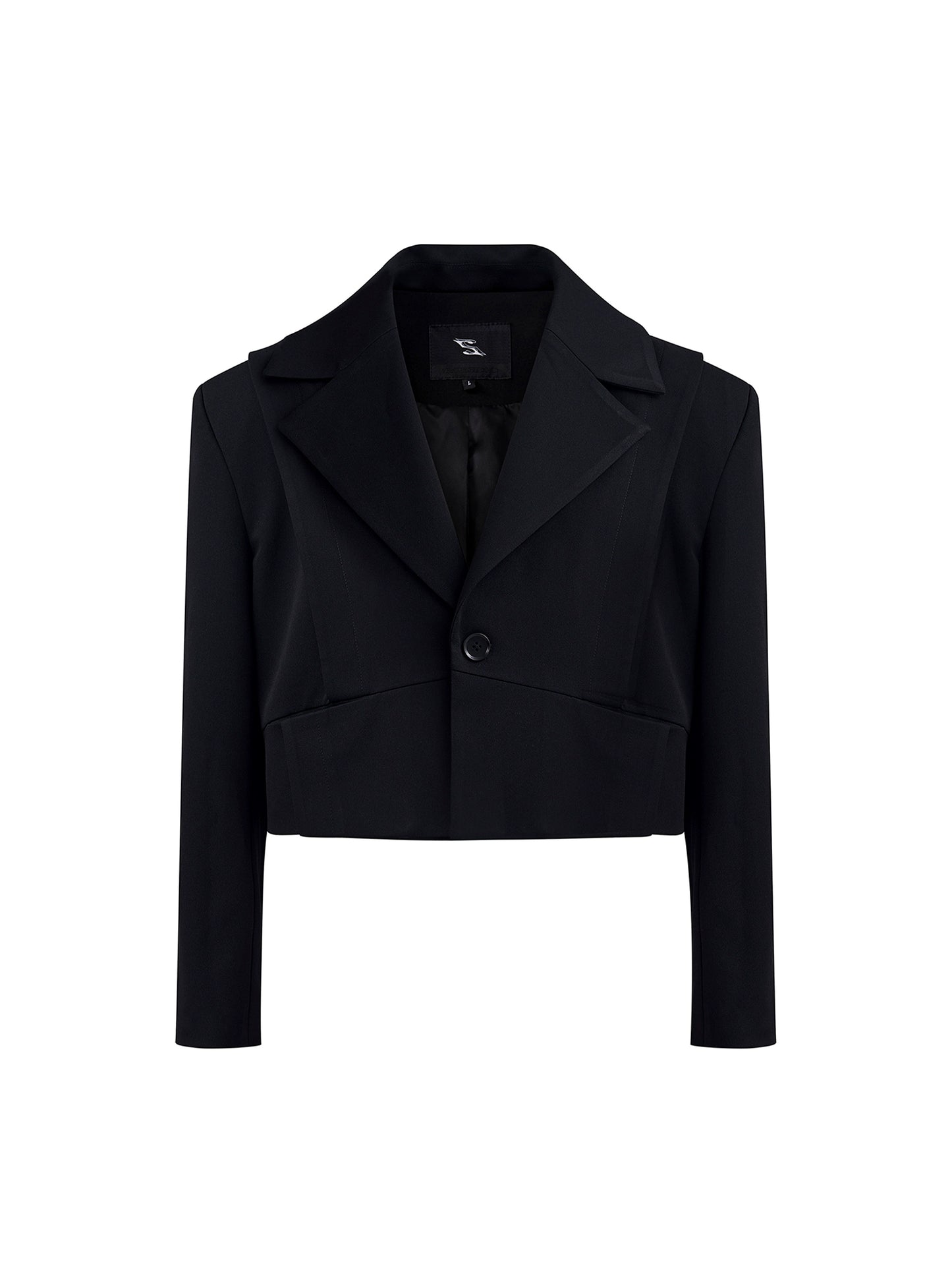 Mix PU Leather Embroidery Shoulder-Pad Tailored Jacket WN20384