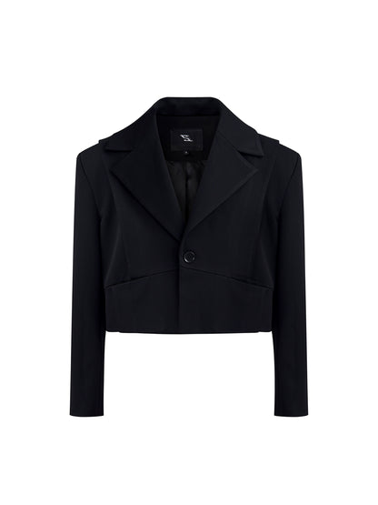 Mix PU Leather Embroidery Shoulder-Pad Tailored Jacket WN20384