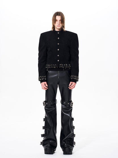 Suede Paint Safety Pin Design Jacket WN23259