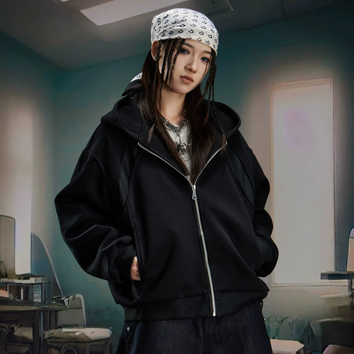 Structured Oversize Zipper Hoodie WN20575