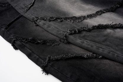 Faded Raw-Edge Wide Leg Denim Jeans WN28121