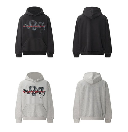 Snake Graphic Letter Print Washed Hoodie WN26220