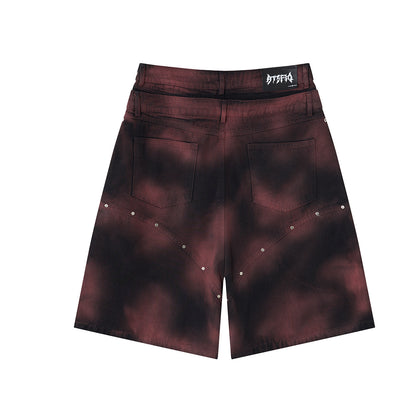 Washed Graffiti Dirty-Dye Denim Half Pants WN25741