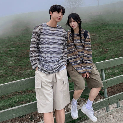 Striped Round Neck Oversize Long Sleeve T-Shirt WN20278