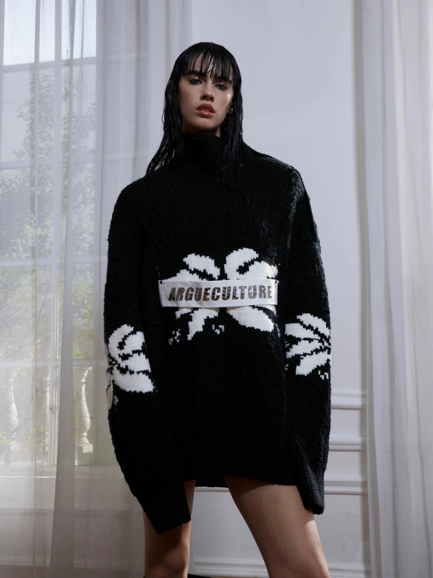 Oversize Heavyweight High Neck Knit Sweater WN7947