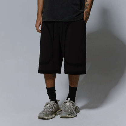 Washed Deconstructed Patchwork Wide Leg Half Pants WN17494