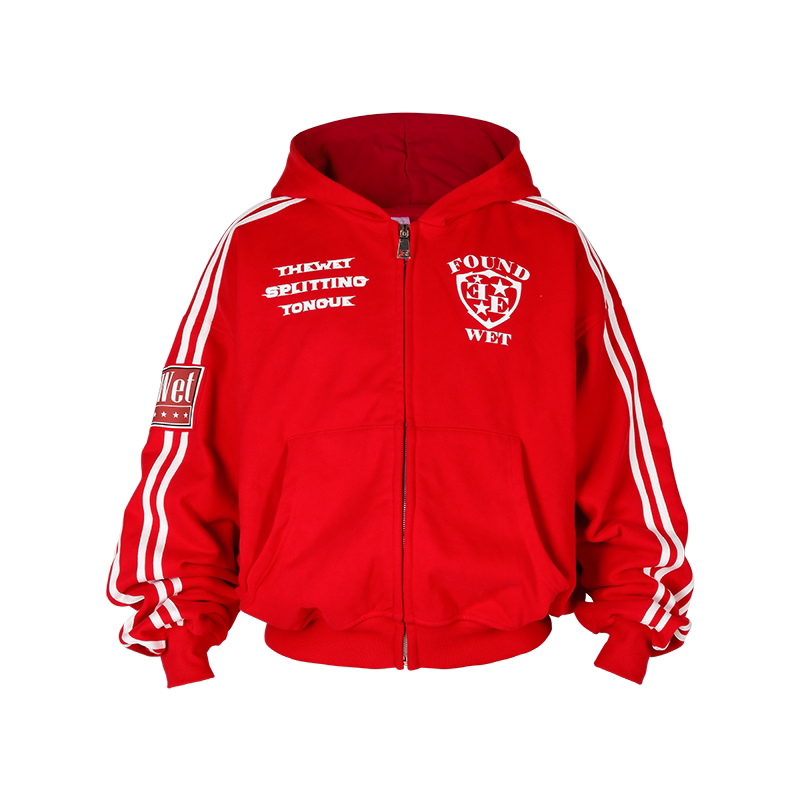 Stripe Badge Letter Zipper Hoodie WN26670