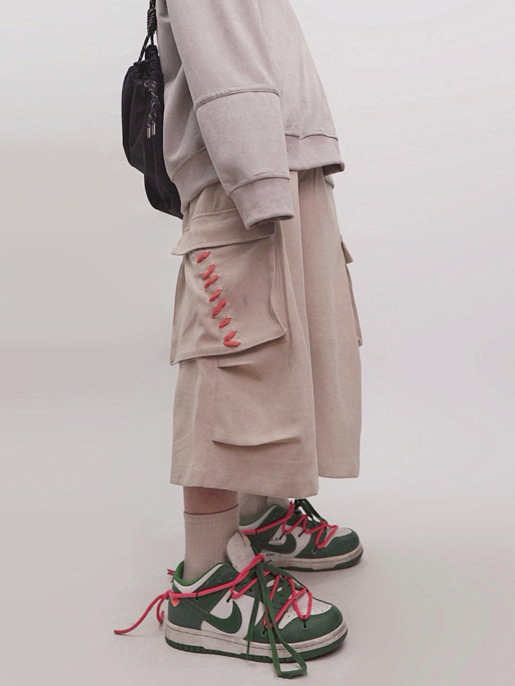 Multi-Pocket Cargo Wide Leg Half Pants WN24020