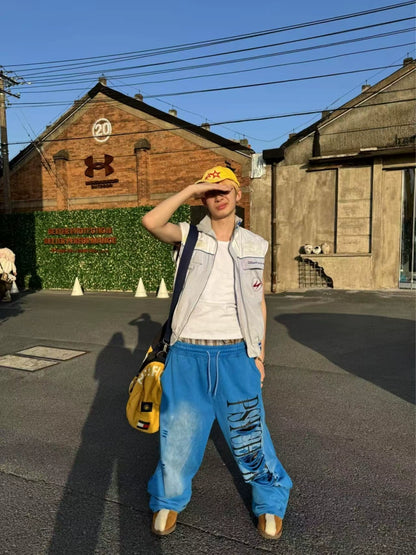 Print Washed Wide Leg Sweat Pants WN19084