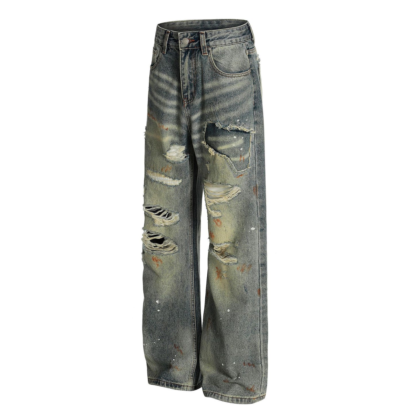 Dirty Washed Damage Flare Denim Jeans WN26103