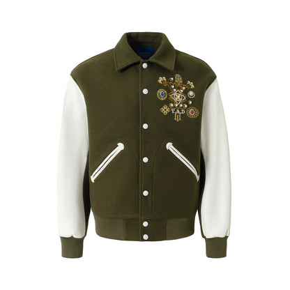 Embroidery Button-Front Varsity Jacket WN23211