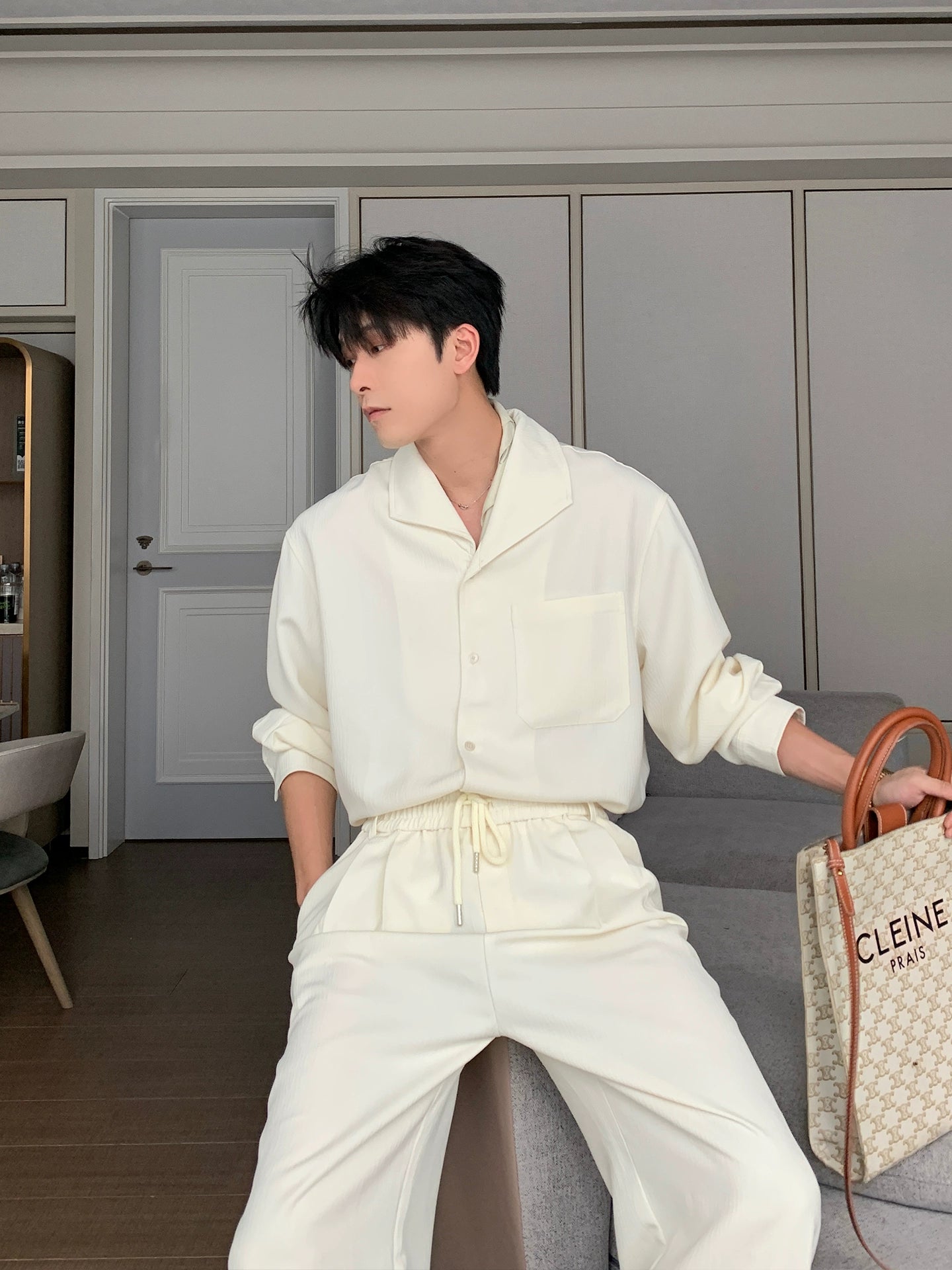 Oversize Long Sleeve Shirt & Drawstring Pants Setup WN20491