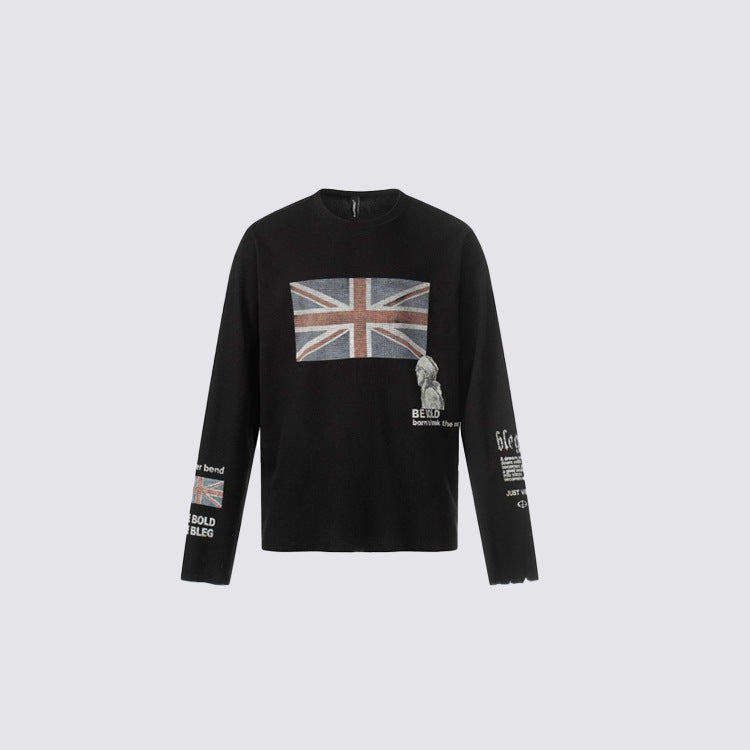 Waffle Texture Graphic Long Sleeve T-Shirt WN28018