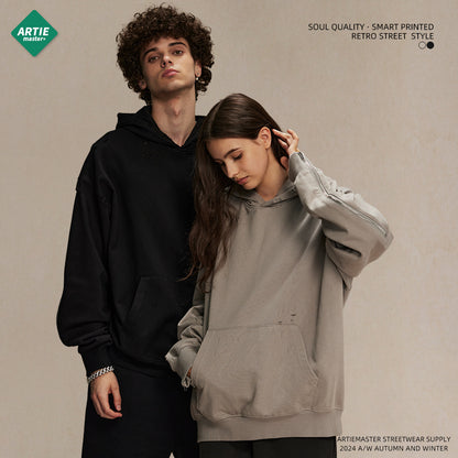 Oversize Zipper Design Damage Hoodie WN9979