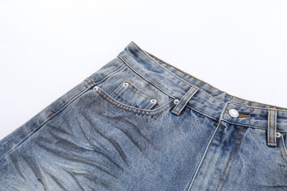 Frayed Distressed Denim Half Jeans WN25413