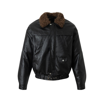 Detachable Fur Collar PU Leather Jacket WN21891