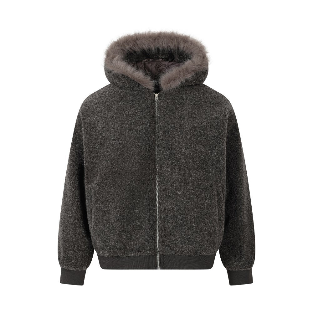 Hooded Lamb Fleece Zipper Puffer Jacket WN21929