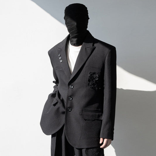 Flower Design Asymmetric Pocket Tailored Jacket & Trousers Setup WN23840