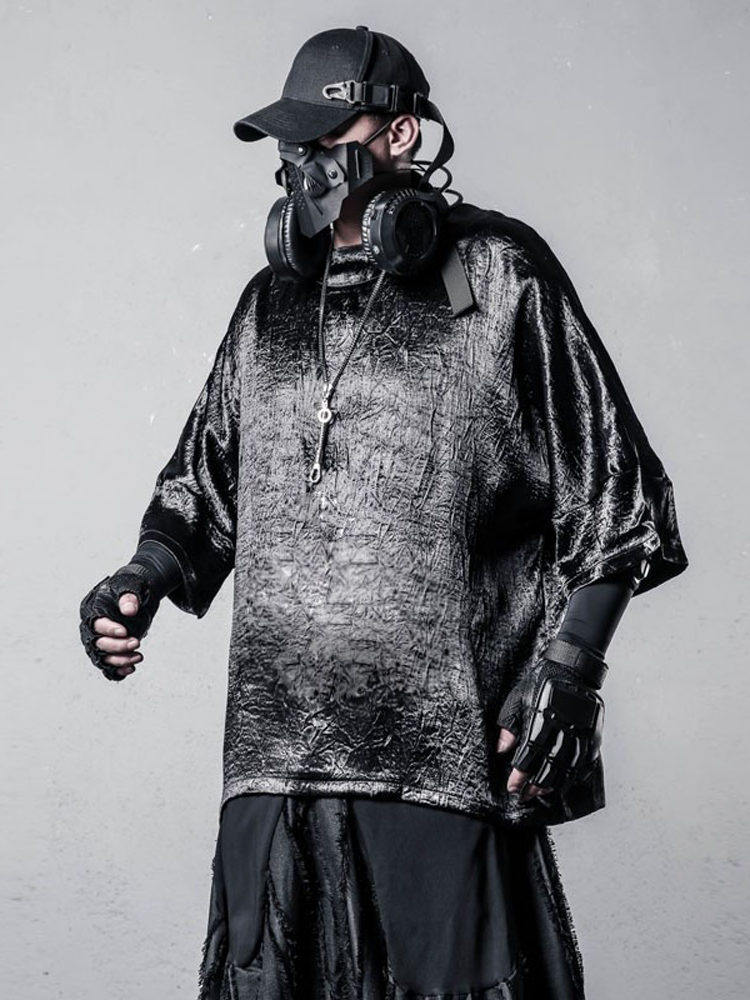 Texture Draped Batwing Short Sleeve T-Shirt WN22494