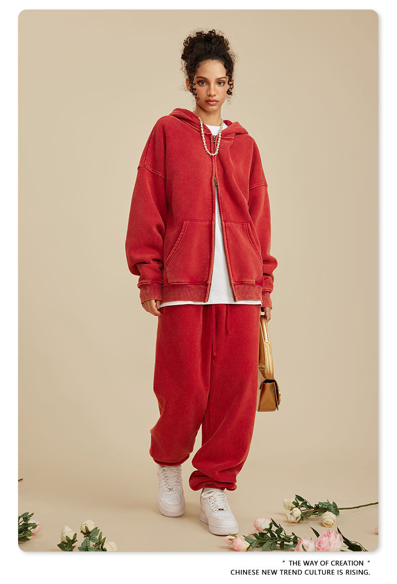 Oversize Washed Zipper Hoodie WN6461