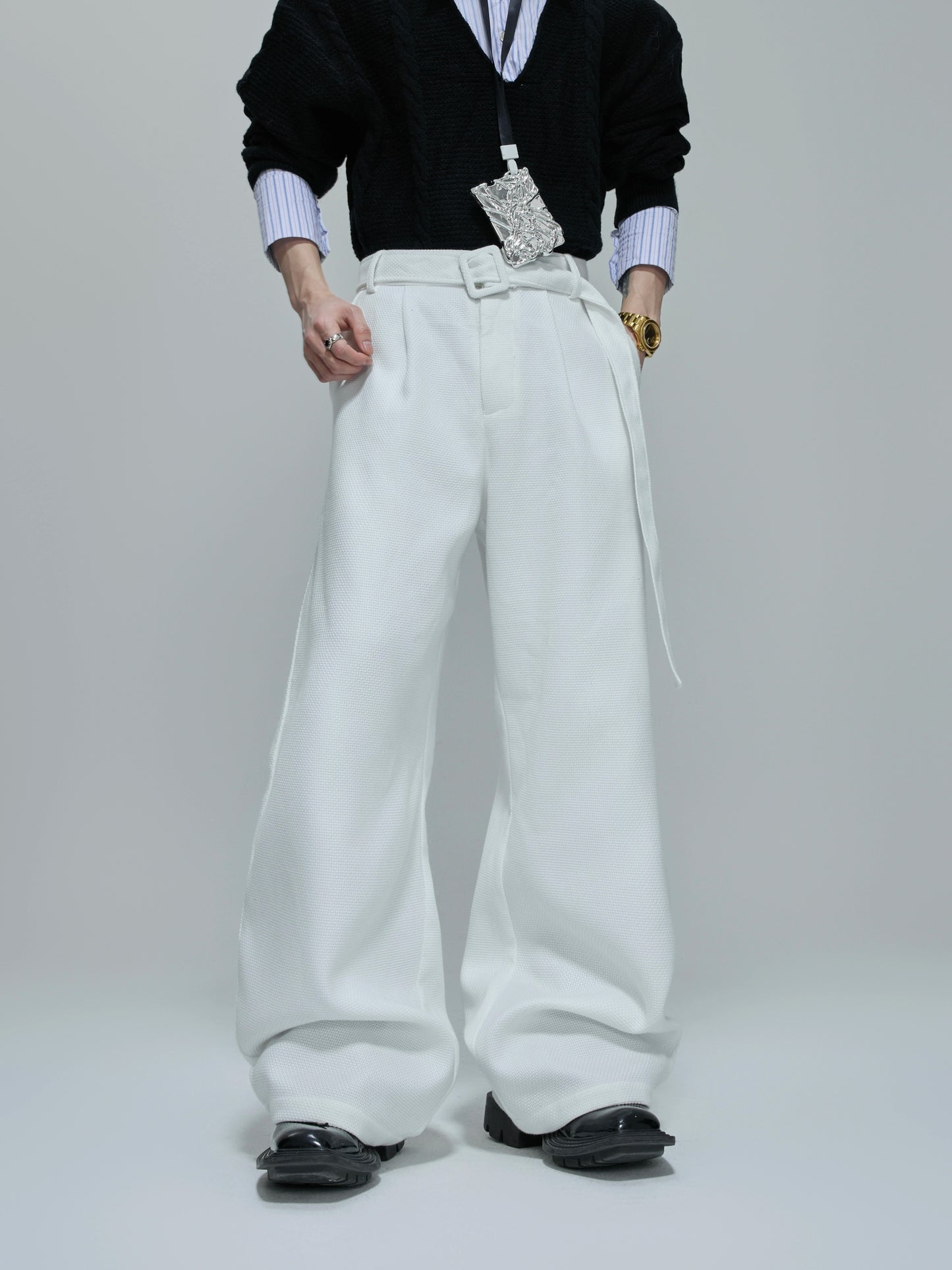 Waffle Textured Pearl Tailored Jacket & Trousers Setup WN21756