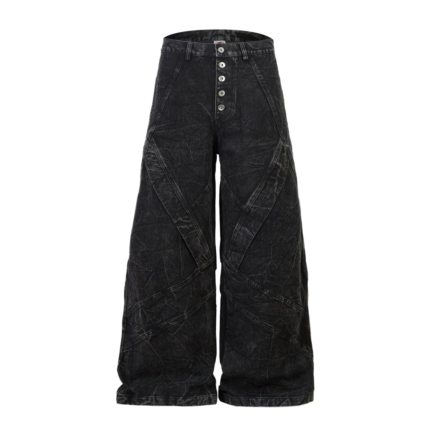 Washed Crinkle Button Fly Wide Leg Denim Jeans WN26144
