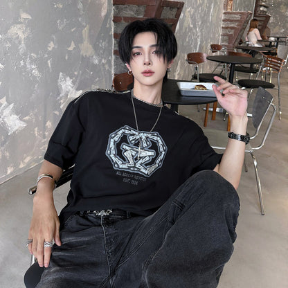Art Print Spike Studs Short Sleeve T-Shirt WN25046