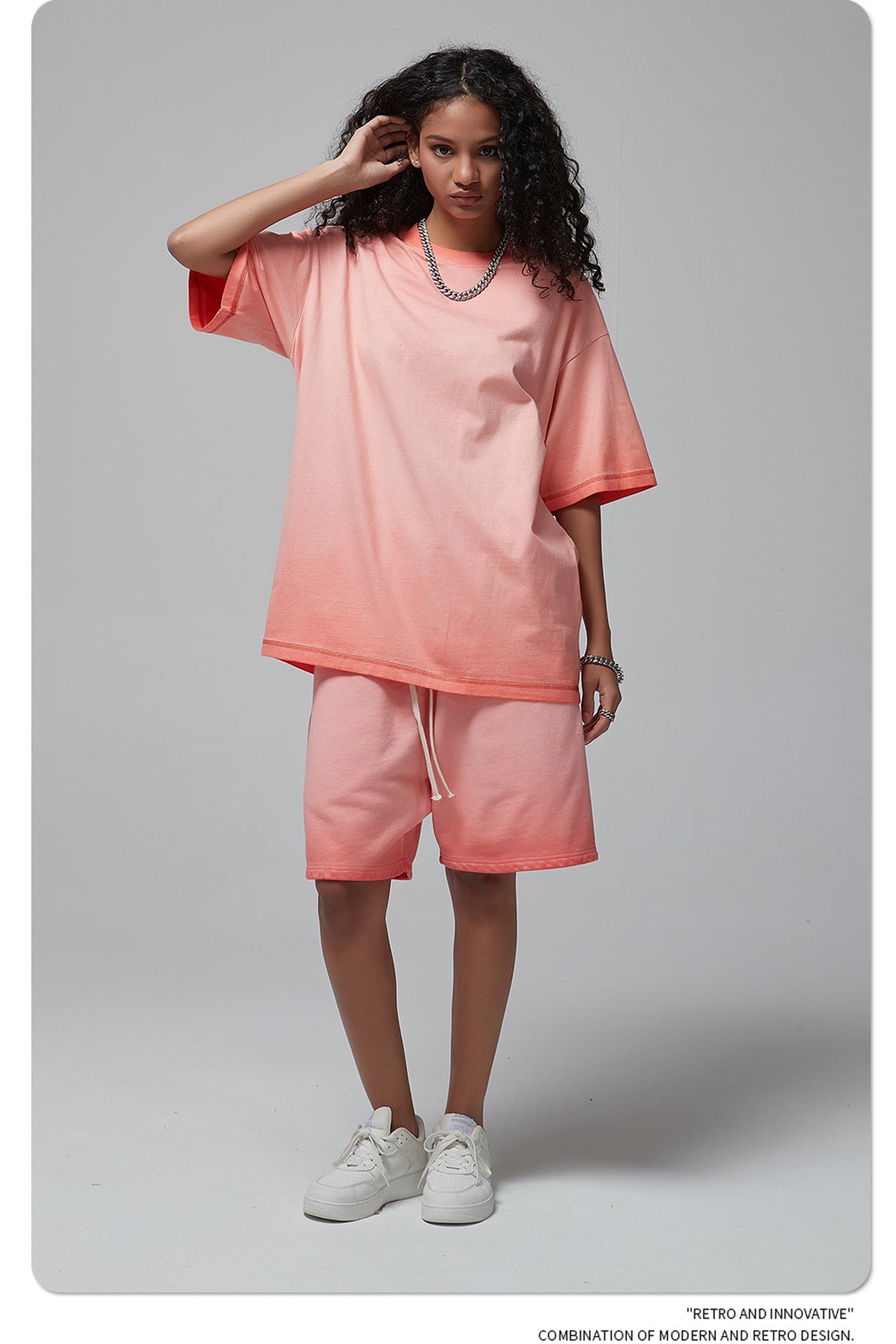 Vintage Dyed Oversize Short-sleeve T-shirt & Vintage Dyed Short Sweatpants Setup WN6642