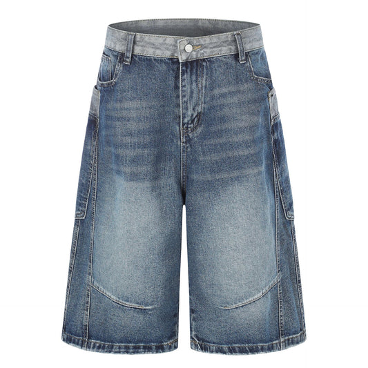 Deconstruction Patchwork Wide Leg Half Denim Pants WN25618