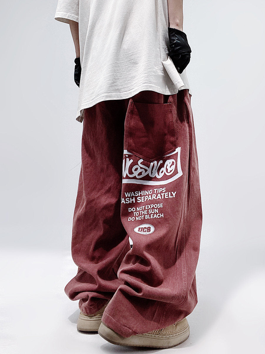 Graffiti Design Wide Leg Denim Jeans WN23989