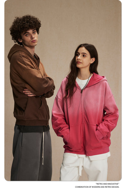 Spray-Dye Washed Oversize Zipper Hoodie WN10009