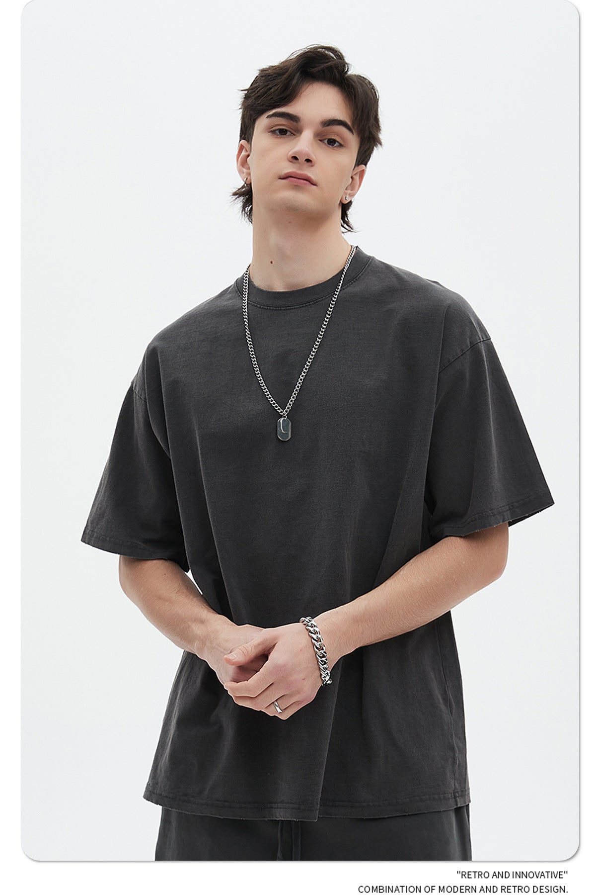 Washed Dyed Oversize Damage Short-sleeve T-shirt & Short Sweatpants Setup WN6630