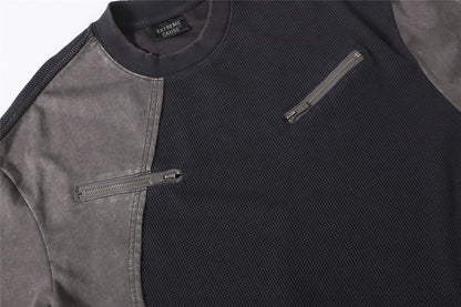 Waffle Panel Zip Design Short Sleeve T-Shirt WN26751