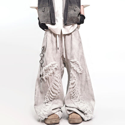 Mud Dye Damage Wide Leg Denim Jeans WN24014